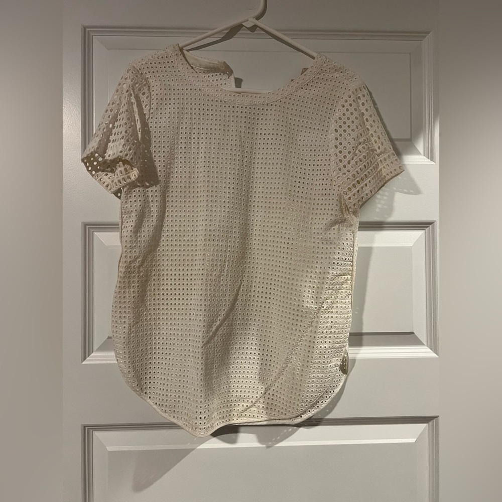 Michael Kors Cream Short Sleeve Eyelet Top